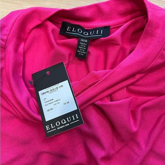 ELOQUII Asymmetrical Hem Elbow Sleeve Tee Pink Size 14/16 - Picture 4 of 8